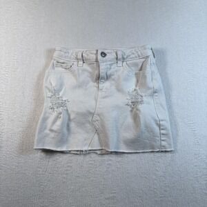 Hollister Skirt Juniors 00 White Denim High Rise Distressed Mini Raw Hem Casual